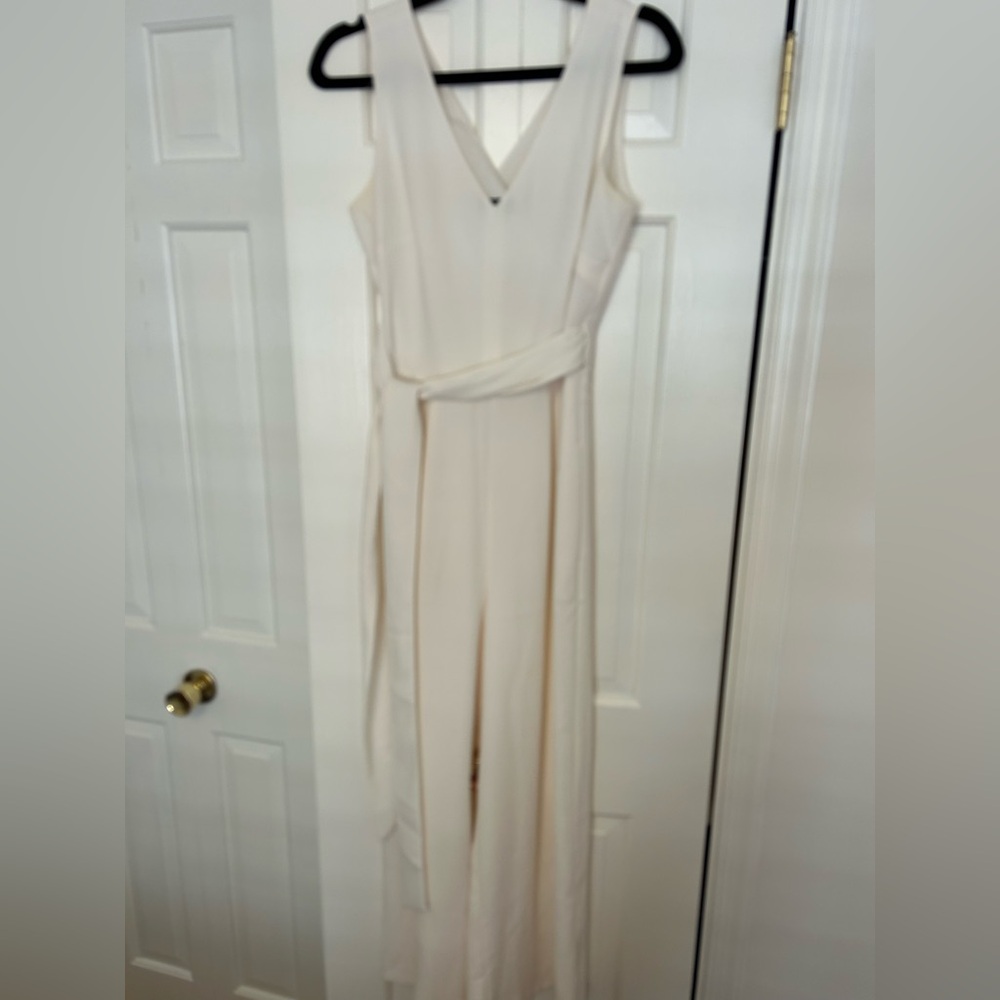 J. Crew Cream Sleeveless V-Neck Jumpsuit with Waist Tie